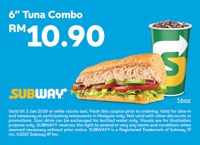 Subway Voucher: 6" Tuna Combo RM10.90 Subway Voucher: 6" Tuna Combo RM10.90