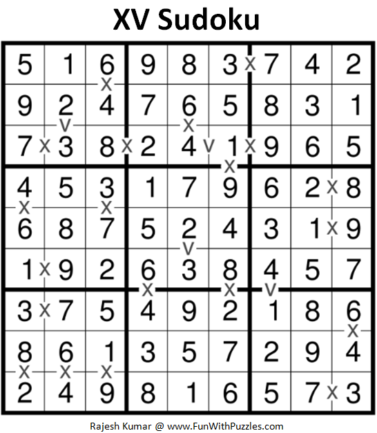 XV Sudoku (Fun With Sudoku #230) Puzzle Answer