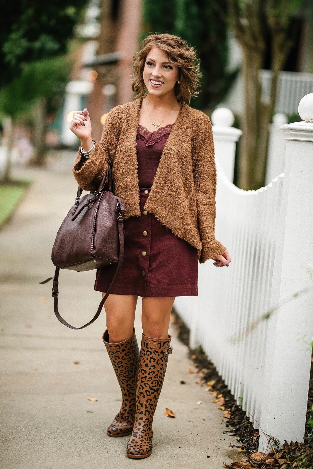 Under $30 Cord Skirt, Target Style Cardigan & Leopard Print Hunter Boots - Something Delightful Blog