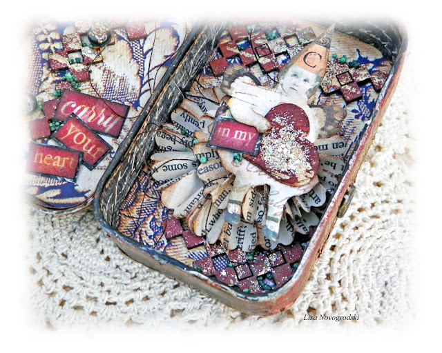 Scraps of Darkness and Scraps of Elegance: Lisa Novogrodski created this stunning altered Altoids tin box using a Melissa Frances Flea Market Finds Metal Applique and various mediums from our store: Scraps of Darkness and Scraps of Elegance - mixed media and scrapbooking products from all your favorite manufacturers. Altered Altoid Tin by Lisa Novogrodski