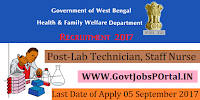 West Bengal State Health & Family Welfare Department Recruitment 2017– 115 Lab Technician, Staff Nurse