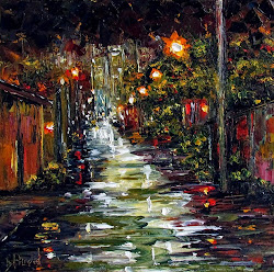 rainy street painting paintings night scene cityscape debra hurd alley jazz artist streets cityscapes debrahurd flooded paintingvalley explore