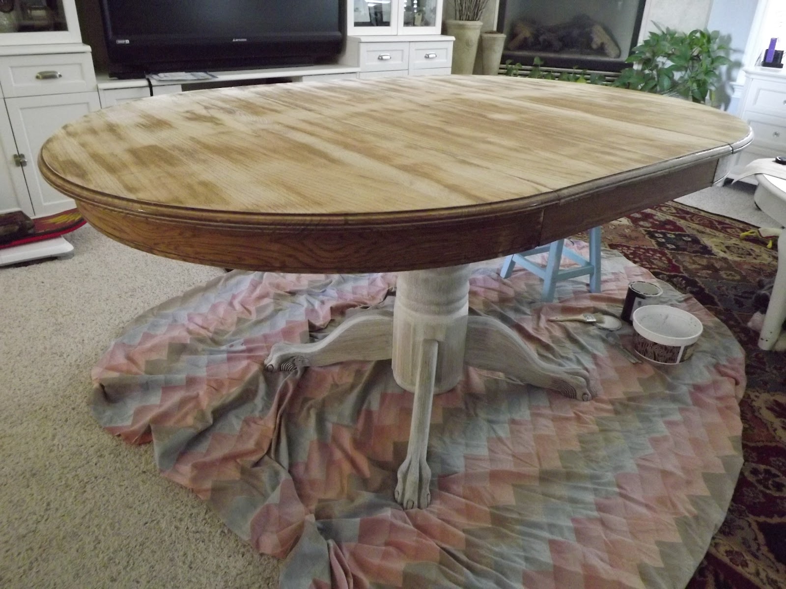 TheSmithGarage Pickled Oak Pedestal Table CeCe Simply White