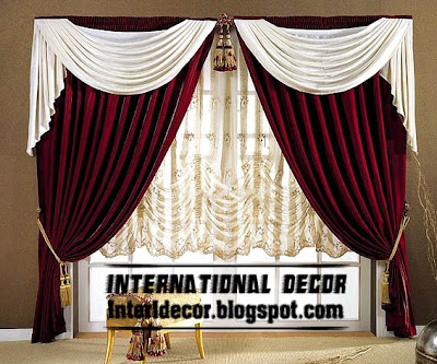 best curtains models 2015, burgundy curtain with white scarf and shades model