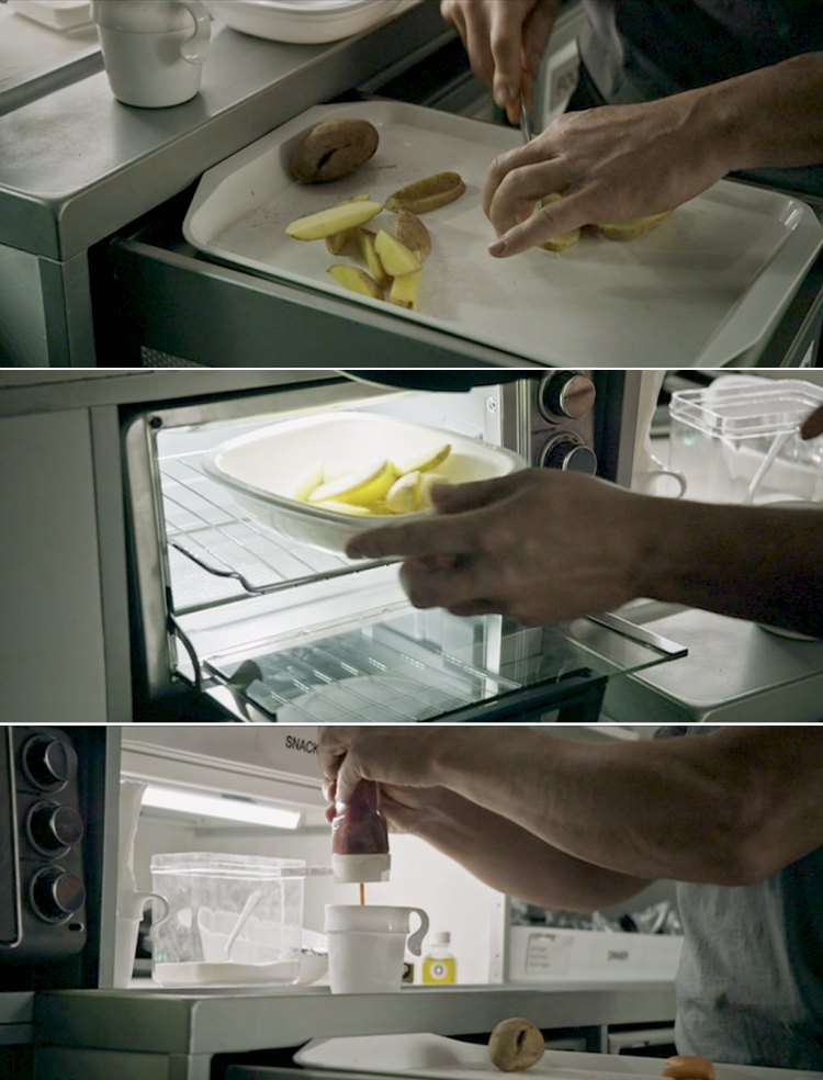 making potatoes (with ketchup) in the toaster oven in The Martian