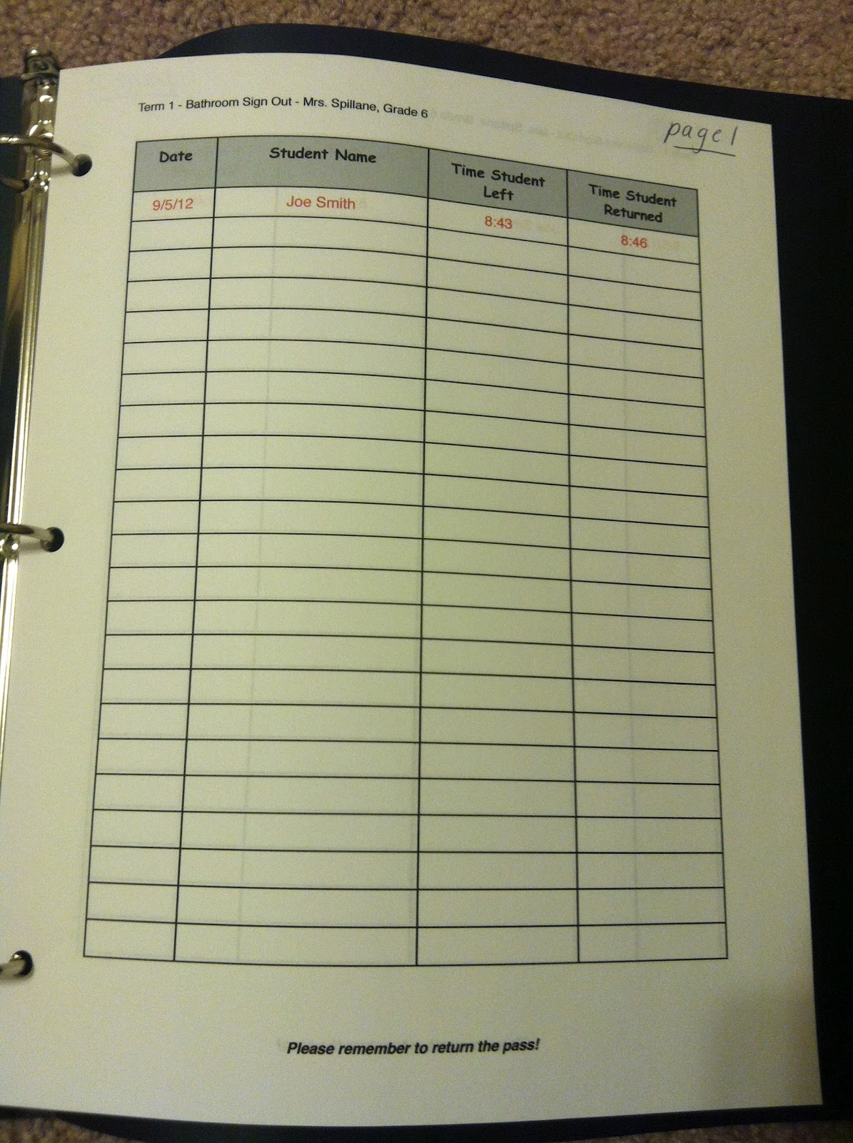 Teaching Bathroom Sign Out