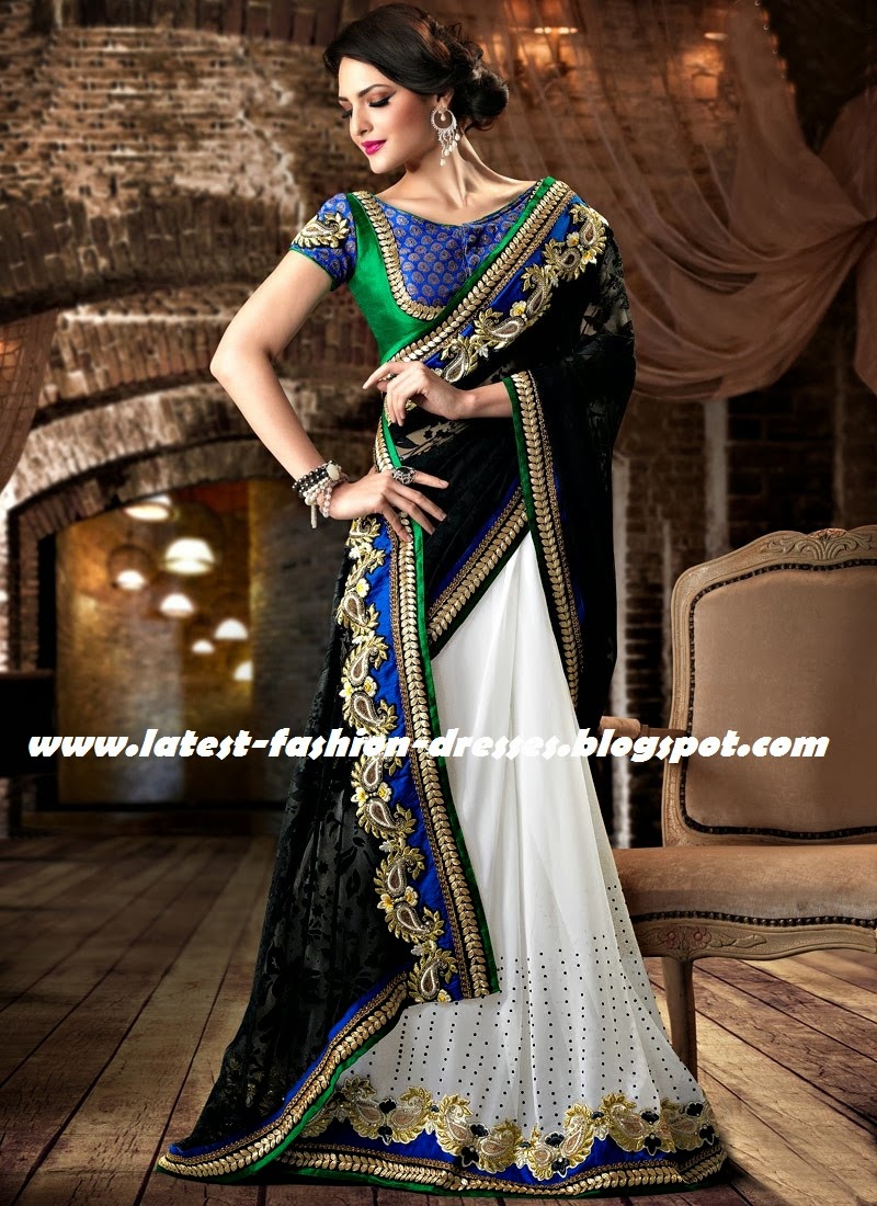 half and half designer saree black and white designer half and half saree