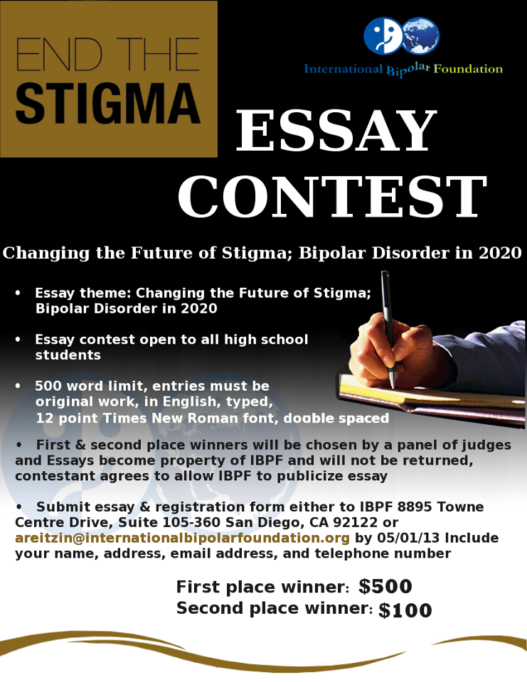 End the Stigma: International Bipolar Foundation Essay Contest ($500 top prize | worldwide)