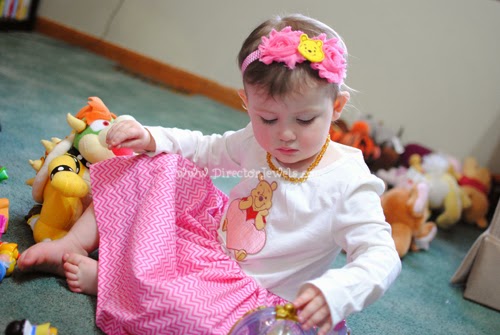 Pooh Dress & Headband by Adelaide's Attic. Tea Party Table and Food Display. Disney Winnie the Pooh Birthday Tea Party Decorations and Theme for Toddlers. 2nd Birthday Party Ideas.