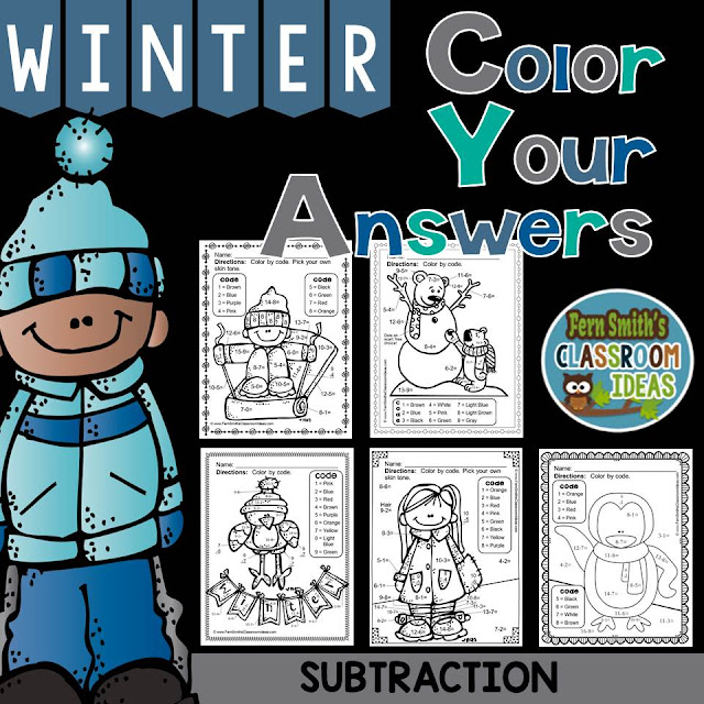 Winter Math: Winter Fun! Basic Subtraction Facts - Color Your Answers Printables