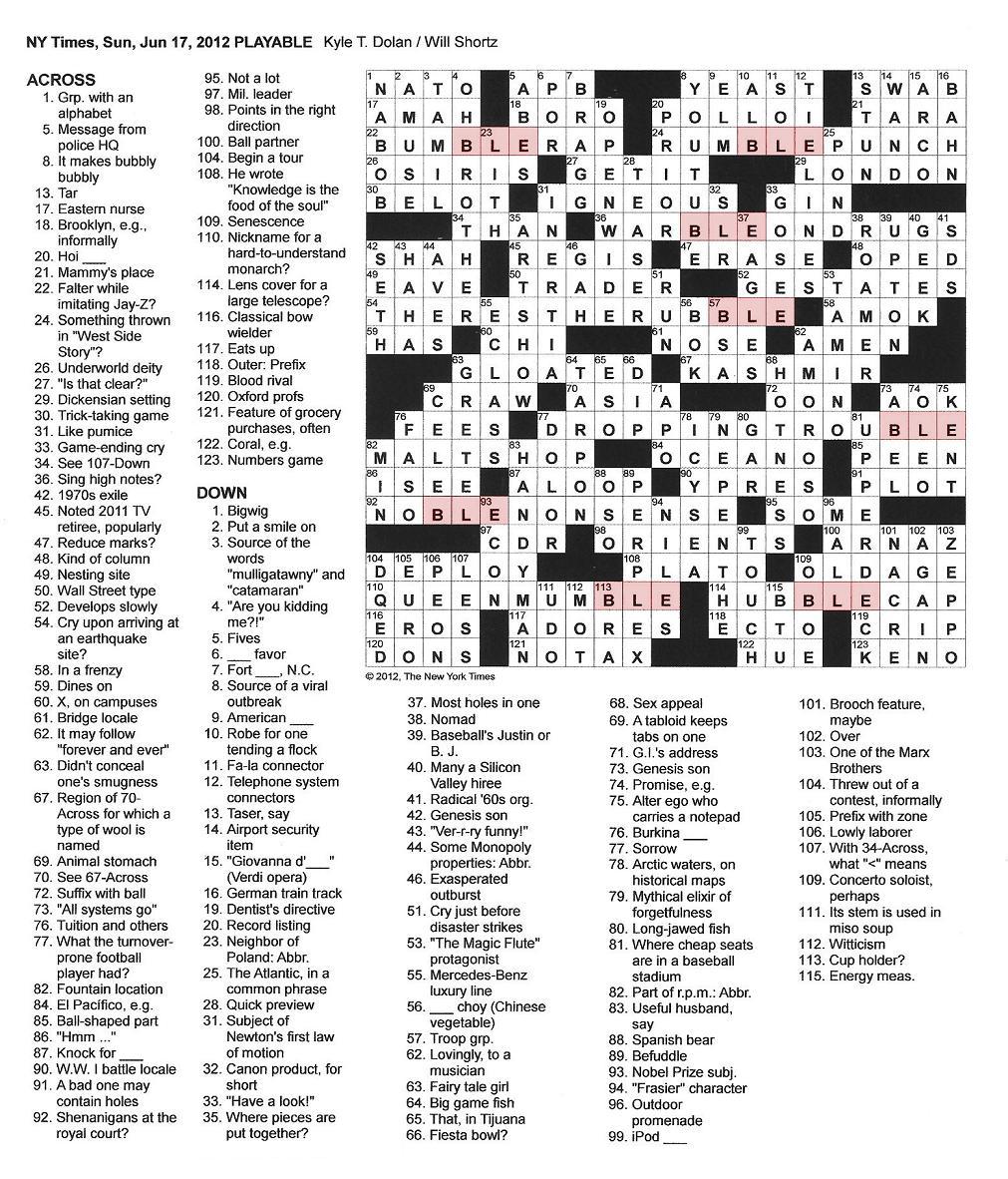 The New York Times Crossword in Gothic: 06.17.12 — Play a BLE