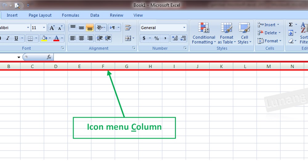 Menu Pengaturan Kolom pada Excel