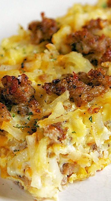 Sausage Hash Brown Breakfast Casserole - hash browns, sausage, eggs & cheese - can be made ahead of time and refrigerated until ready