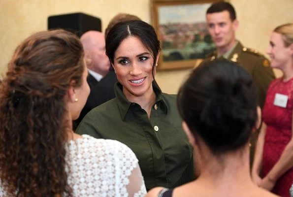 The Duchess wore a green maxi dress by US designer Brandon Maxwell. The Duchess wore Princess Diana’s gold and diamond butterfly earrings
