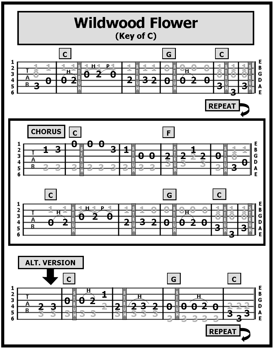 Guitar TAB Songs WILDWOOD FLOWER
