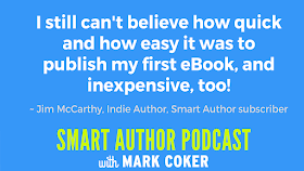 image reads:  "I still can't believe how quick and how easy it was to publish my first eBook, and inexpensive, too!"