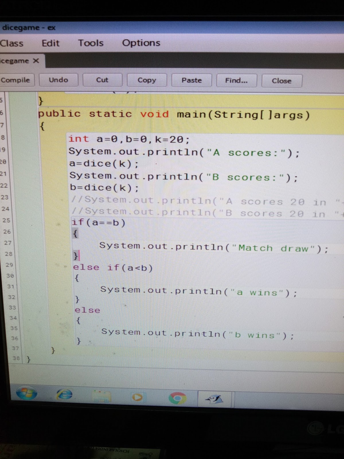 ICSE ISC Java Programs: Dice game Program with Function