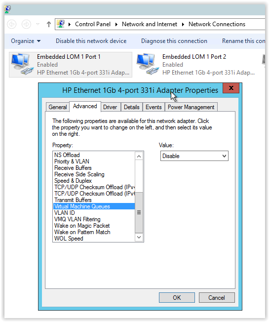 บุญมี บุญมีมา วิธีการปิด Virtual Machine Queue (VMQ) เมื่อ network ของ