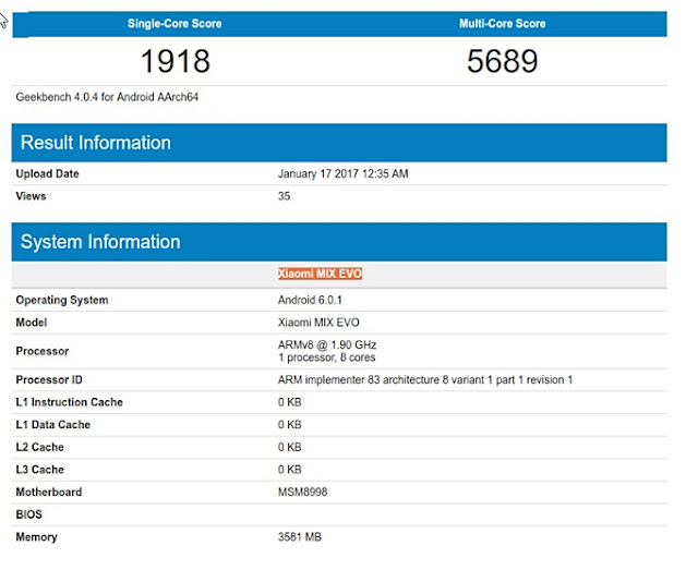 Xiaomi Mi Mix Evo Geekbench