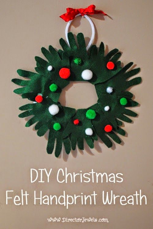 DIY Christmas Felt Handprint Wreath 12 Handprint Footprint Fingerprint Christmas Craft Gift Ideas | directorjewels.com