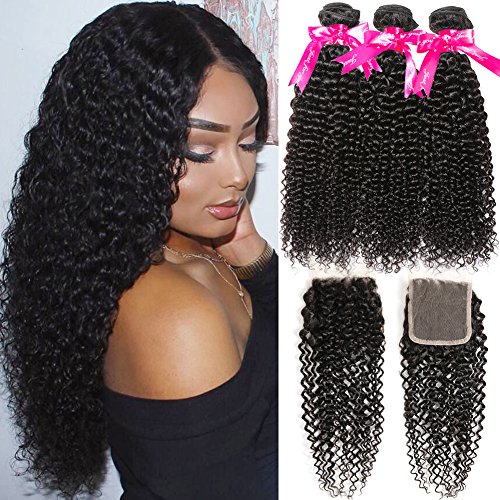 Hermosa 10a Kinky Curly Weave Human Hair Bundles With Closure Good