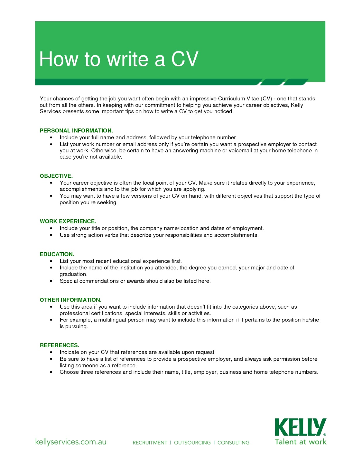 functional resume categories