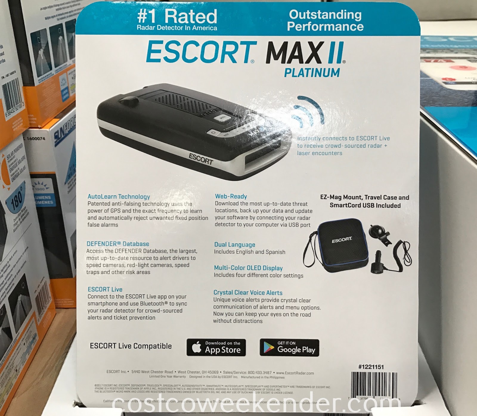 Escort Max II Platinum Radar Detector Costco Weekender