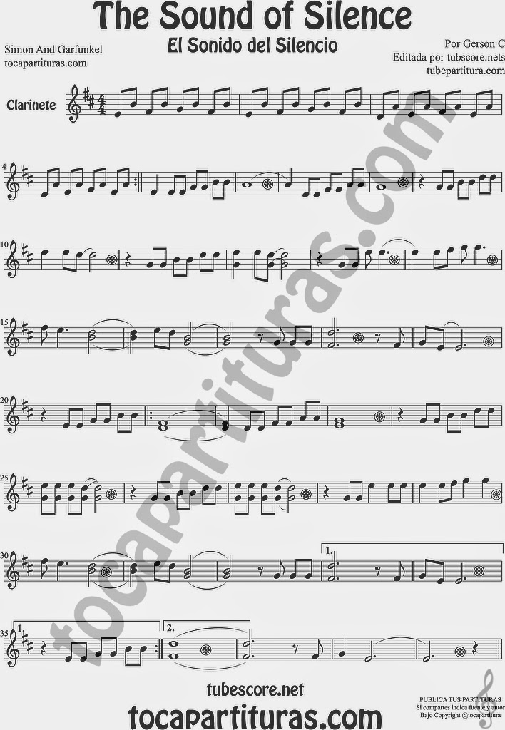 The Sound of Silence Partitura de Clarinete Sheet Music for Clarinet Music Score El Sonido del Silencio