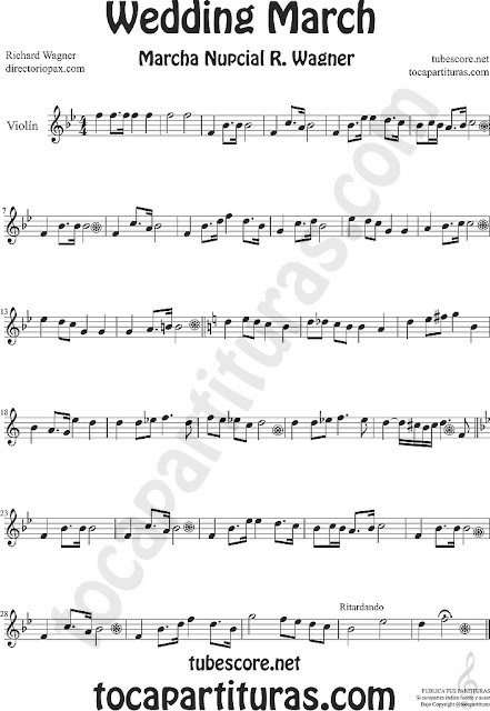  Violín Partitura de La Marcha Nupcial de Wagner Sheet Music for Violin Music Scores
