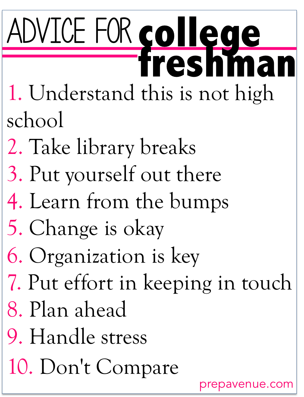 Advice for College Freshman Prep Avenue