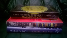 A Brief History of Seven Killing by Marlon James, The Fishermen by Chigozie Obioma, Sleeping on Jupiter by Anuradha Roy