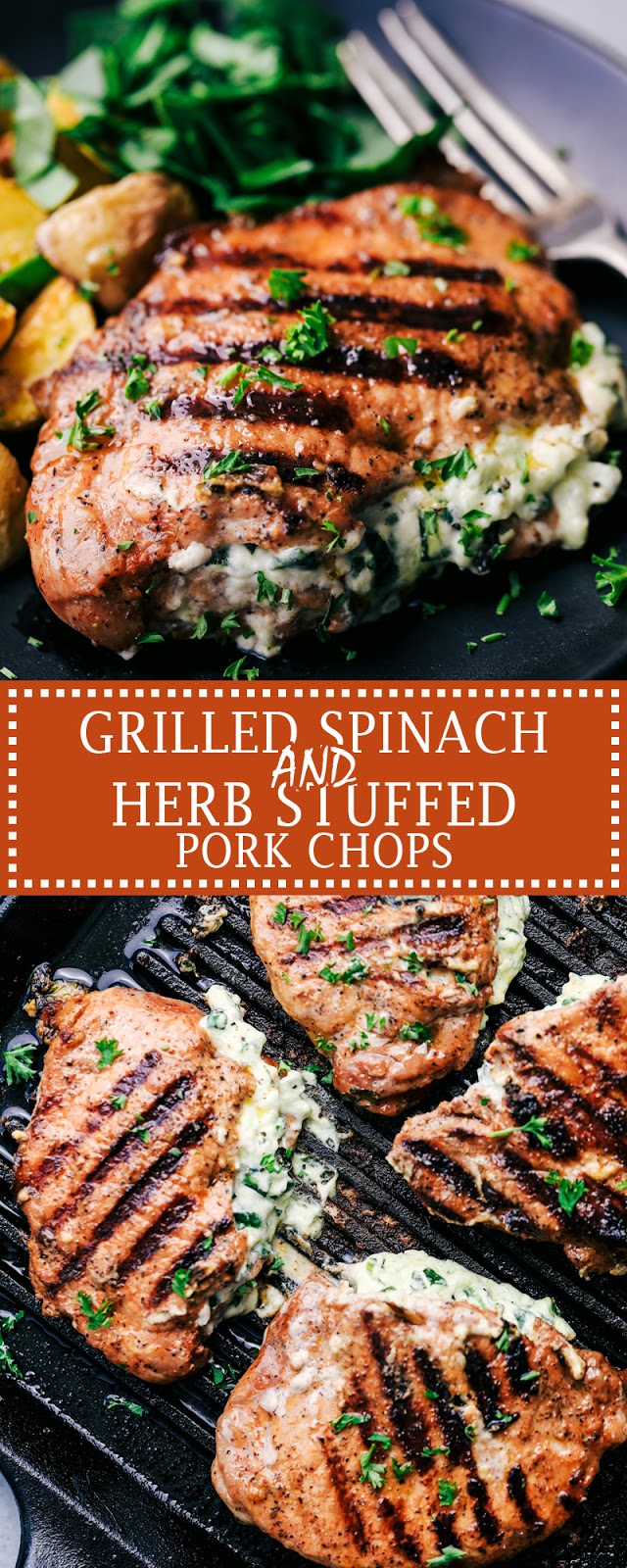 GRILLED SPINACH AND HERB STUFFED PORK CHOPS