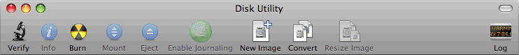 The Disk Utility window toolbar