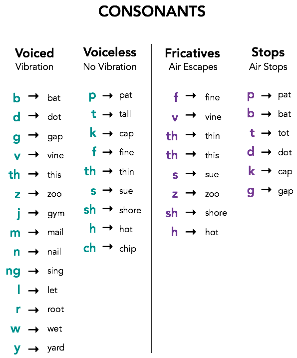 Voiceless And Voiced Consonants Chart