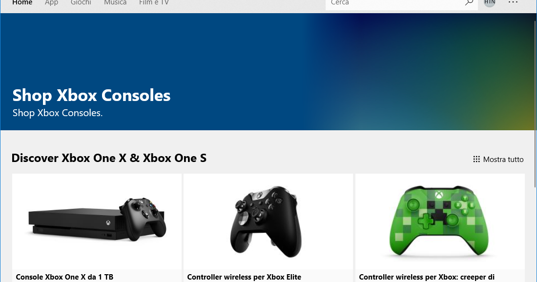 La nuova sezione per acquistare hardware e giochi Xbox in Microsoft