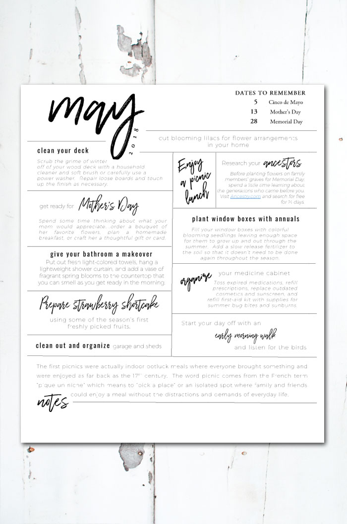Free printable of all the things you should be doing this May. Free printable of all the things you should be doing this May. #freeprintable #May #printables #andersonandgrant