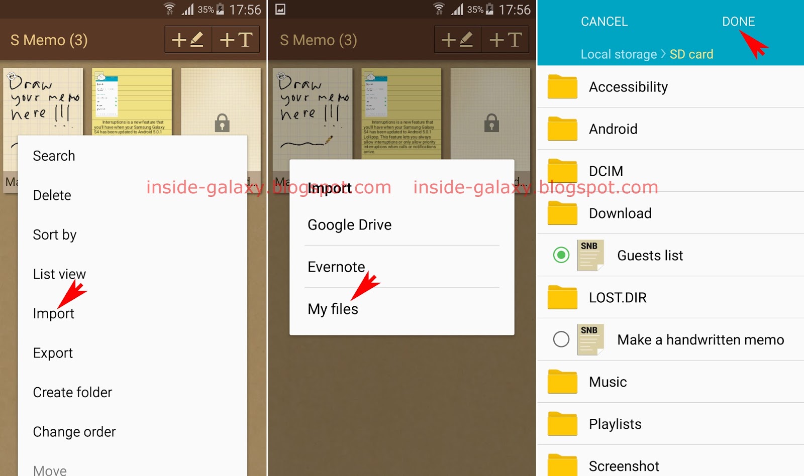 Inside Galaxy Samsung Galaxy S4 How to Import a Memo File (.snb) in S Memo App in Android 5.0.