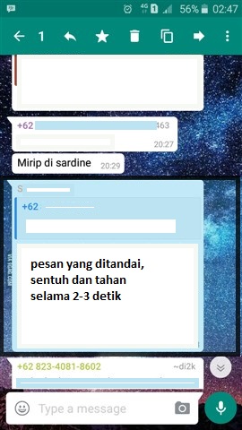 marking the message on whatsapp Menandai pesan dengan tanda bintang