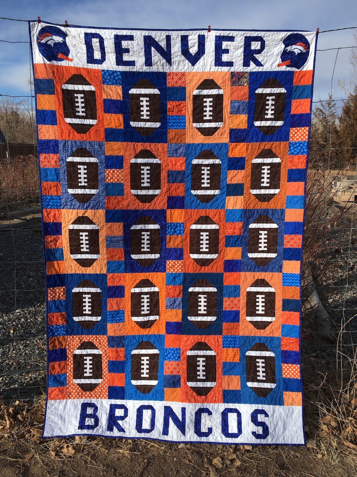 Tanya Quilts in CO Ciao 2017Denver Bronco Quilt Done