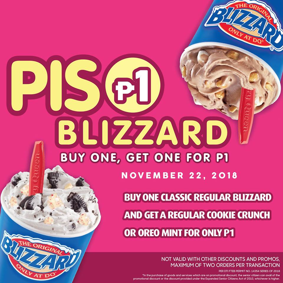 Manila Shopper Dairy Queen Buy1 Get1 For PISO Blizzard PROMO November