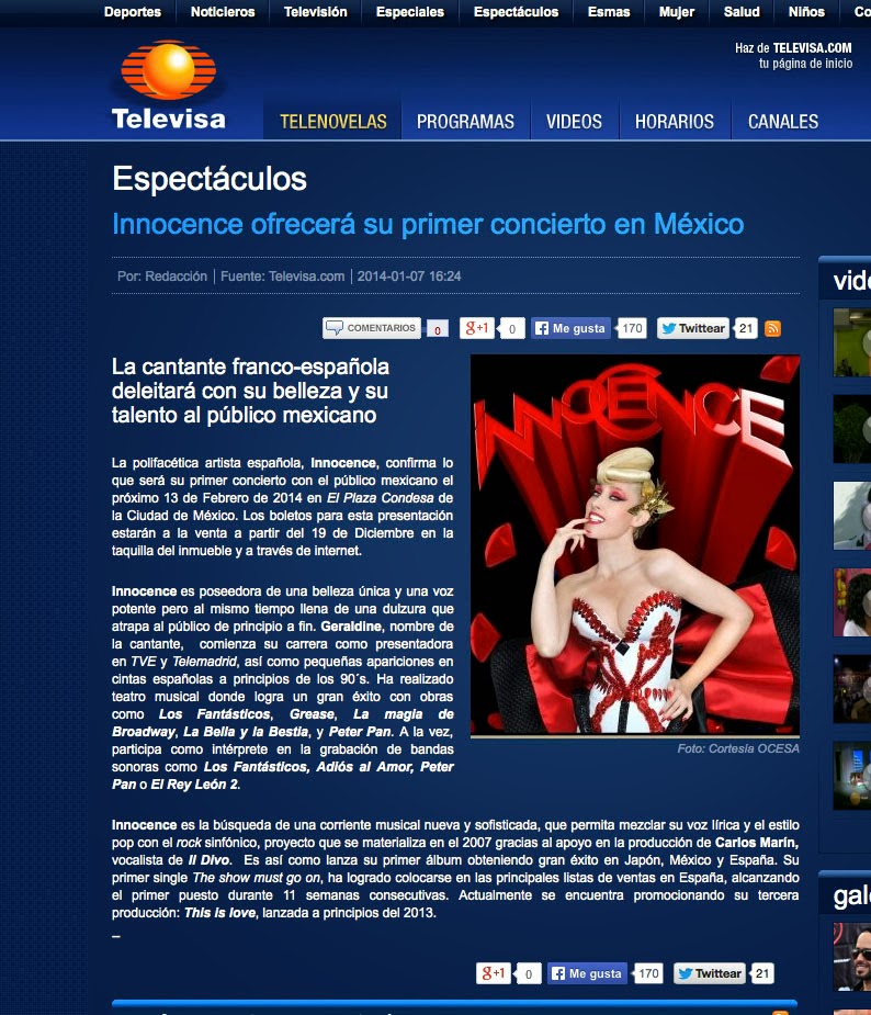 Acceso a la web de Televisa con la noticia