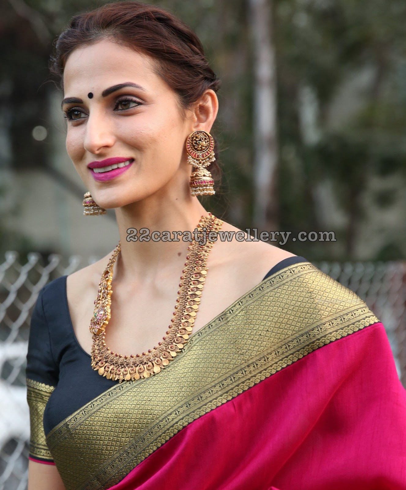 Shilpa Reddy in Antique Peacock Haram Ruby Jhumkas - Jewellery Designs