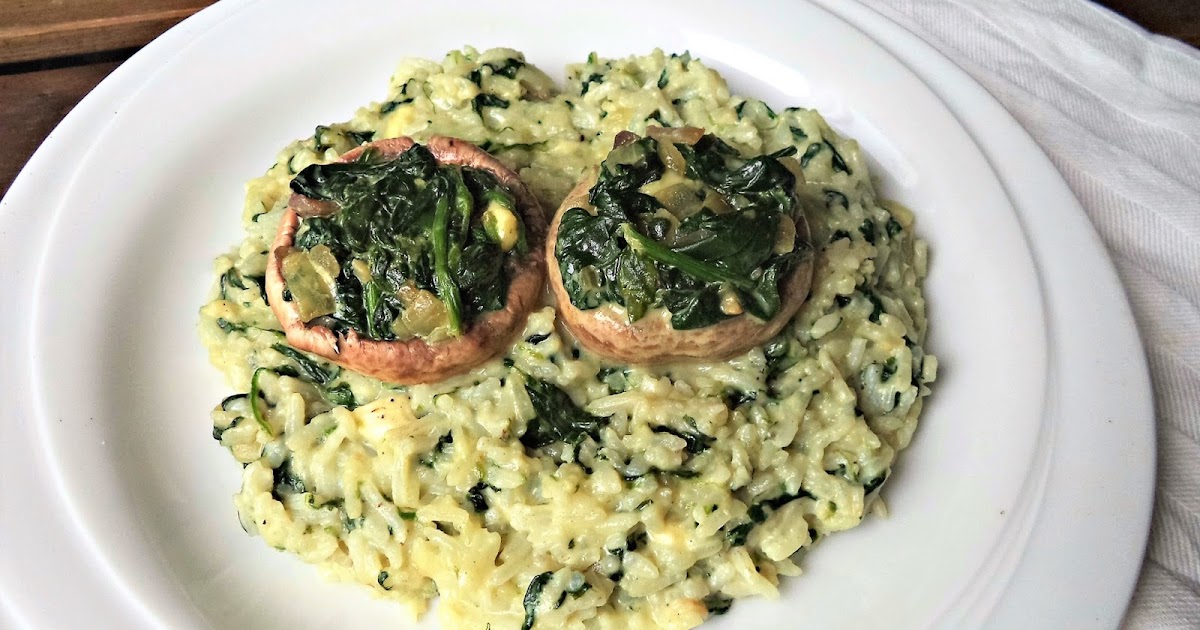 Receta Risotto con champiñones rellenos de espinacas CeliVeggie