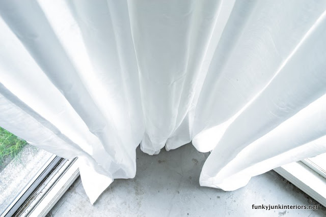 white sheet curtain length puddle on floor