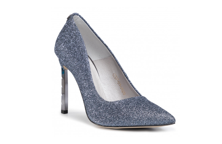 Pantofi de ocazii bleumarin cu glitter din piele naturala si toc inalt