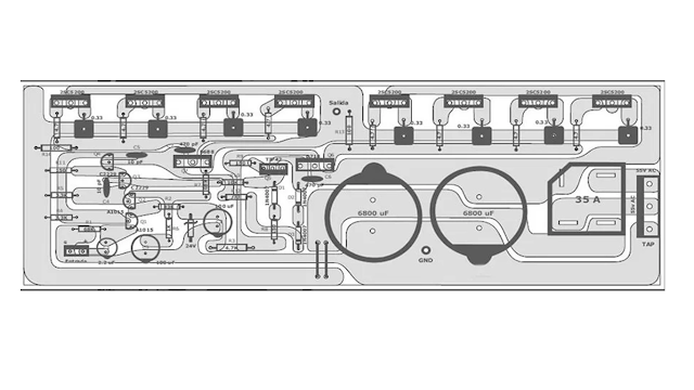 skema dan pcb rangkaian  power ampli 400watt 2SC5200