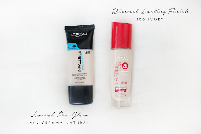 L'Oreal Pro Glow - 202 Creamy Natural Rimmel Lasting Finish 25H Foundation - 100 Ivory