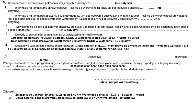 Polak potrafi: Propozycja wypełnienia WNIOSKU ZGŁOSZENIA WIERZYTELNOŚCI