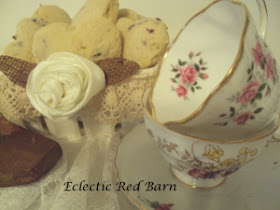 Eclectic Red Barn: Cherry Scones in Ceramic Basket with Tea Cups