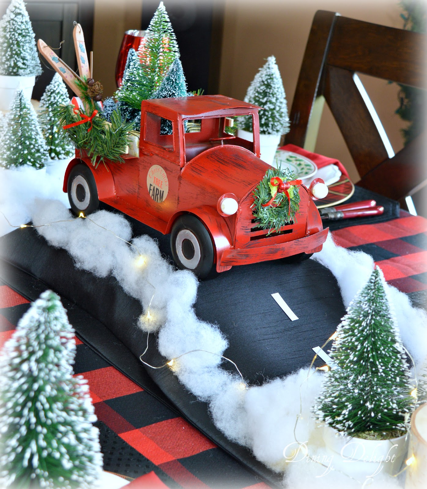 Dining Delight Red Truck Christmas Tablescape